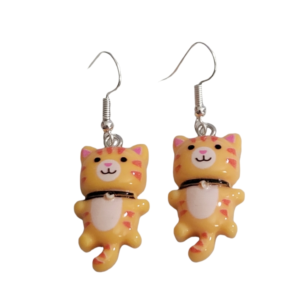Orange cat earrings